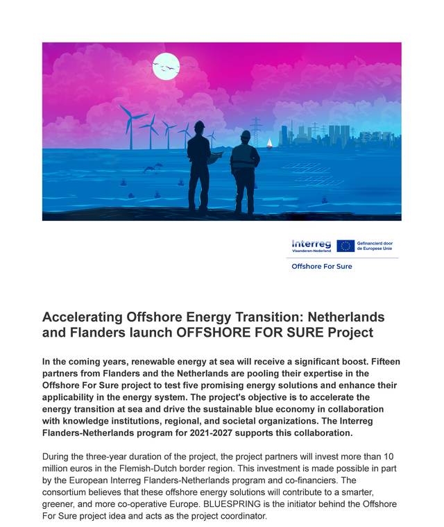 Accelerating Offshore Energy Transition - Netherlands and Flanders launch OFFSHORE FOR SURE Project! news 